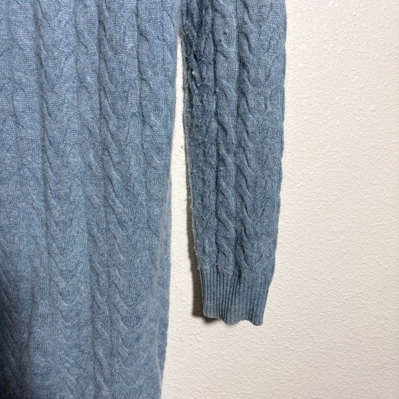Garnet Hill 100% Cashmere Cable Knit Long Cardigan Open Front Soft Blue SIZE XS - Picture 9 of 10